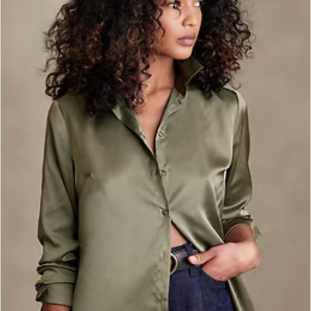 Desert Thyme Satin Button-Up Blouse